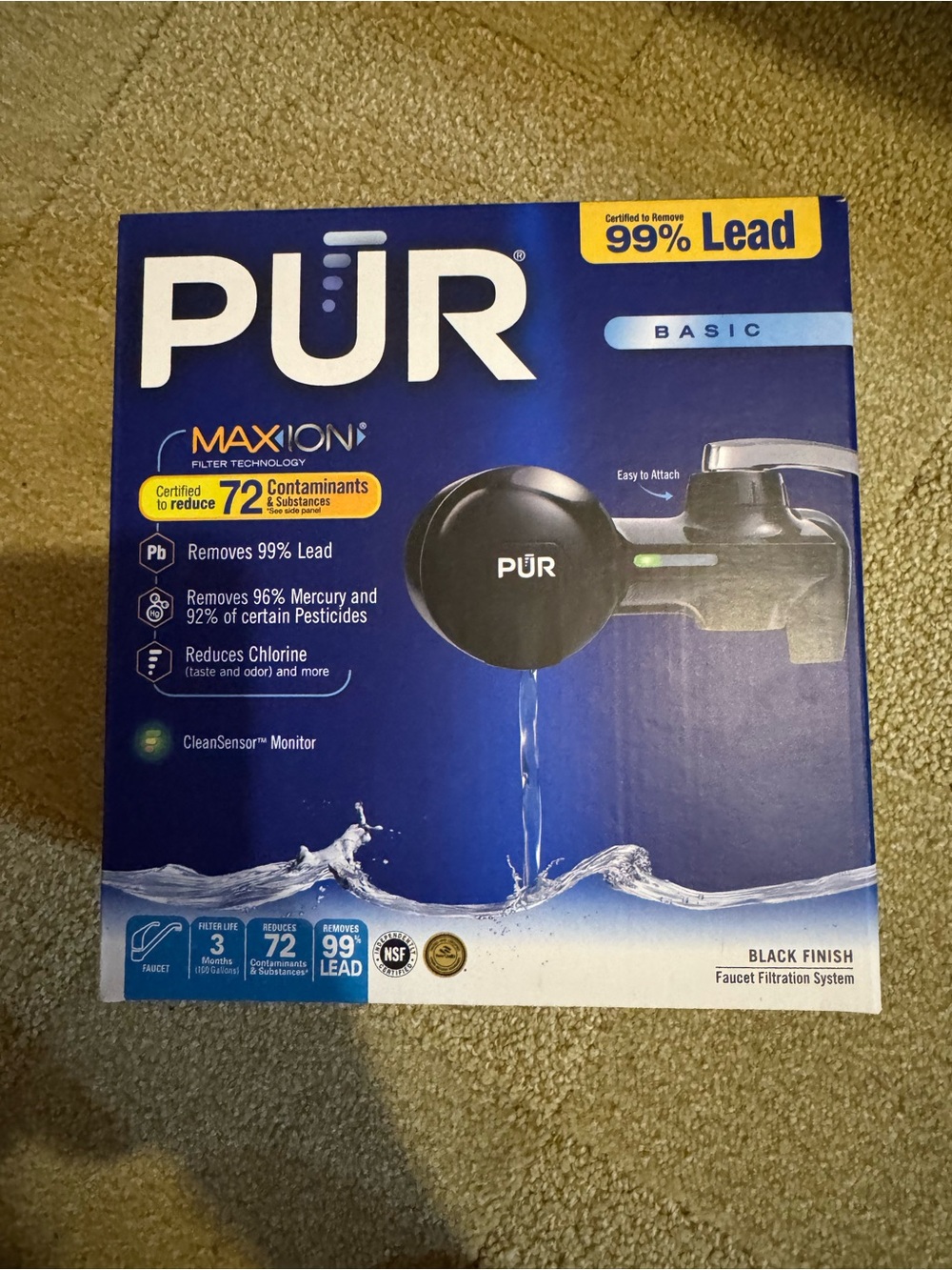 PUR Basic Faucet Mount Water Filtration System Black PFM100B New Sealed